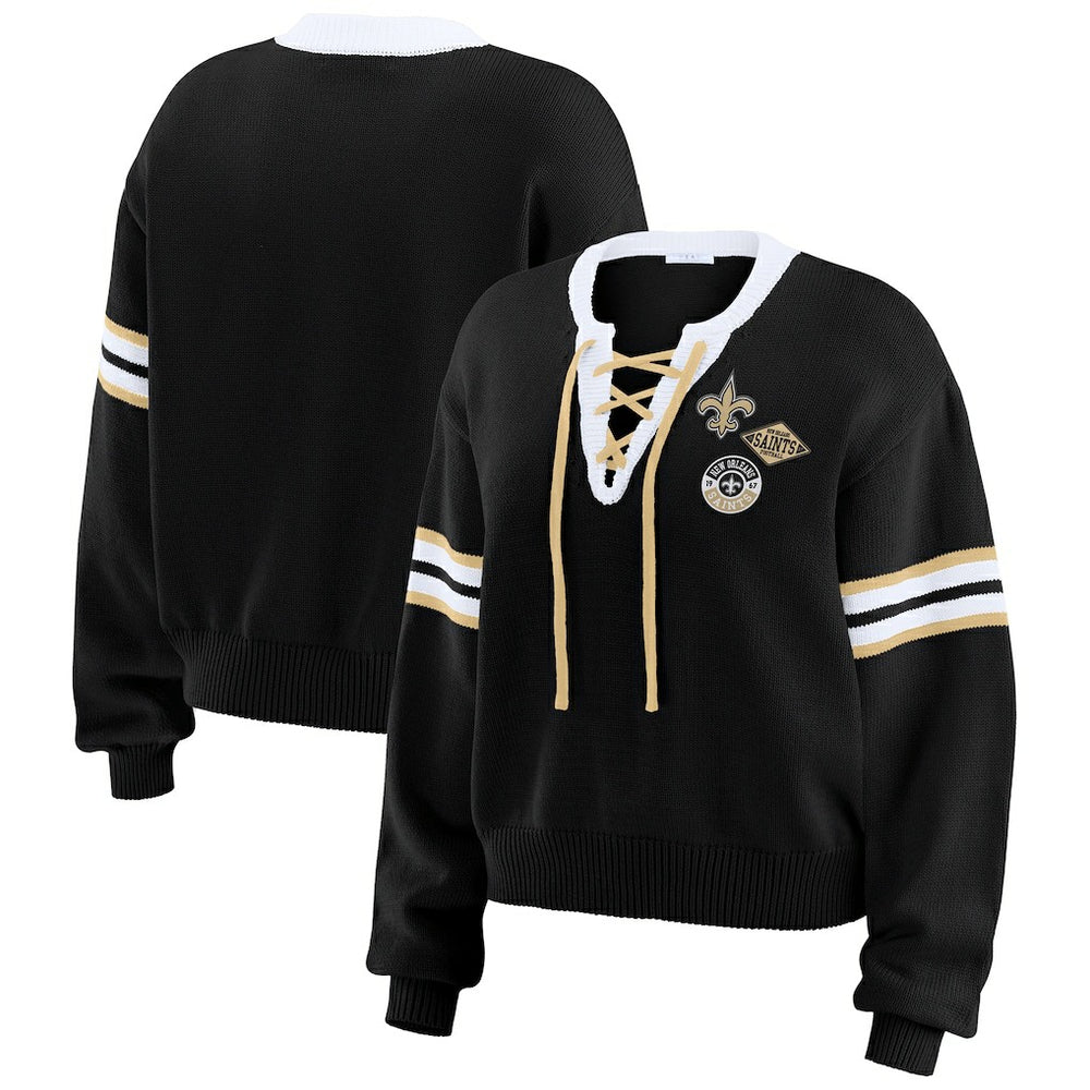WEAR by Erin Andrews Women's Lace-Up Pullover Sweatshirt - New Orleans Saints