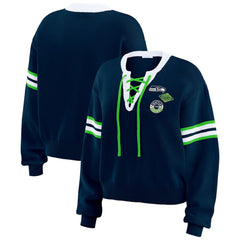 WEAR by Erin Andrews Women's Lace-Up Pullover Sweatshirt - Seattle Seahawks