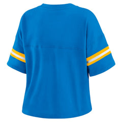 WEAR by Erin Andrews Women's Color Block Boxy Modest Crop V-Neck T-Shirt - Los Angeles Chargers
