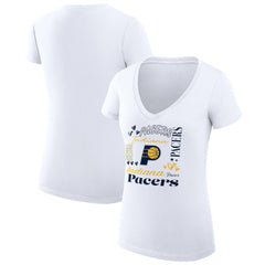 NBA Indiana Pacers G-III 4Her by Carl Banks Women's Super-Slim Fit Lightweight Team Name Collage Graphic V-Neck T-Shirt