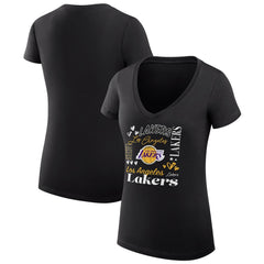 NBA Los Angeles Lakers G-III 4Her by Carl Banks Women's Super-Slim Fit Lightweight Team Name Collage Graphic V-Neck T-Shirt