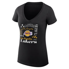 NBA Los Angeles Lakers G-III 4Her by Carl Banks Women's Super-Slim Fit Lightweight Team Name Collage Graphic V-Neck T-Shirt