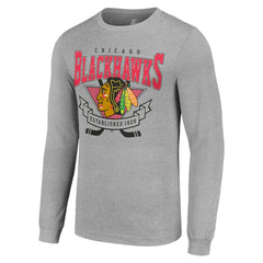 NHL Heather Gray Chicago Blackhawks Starter '80s Inspired Team Logo Long Sleeve T-Shirt