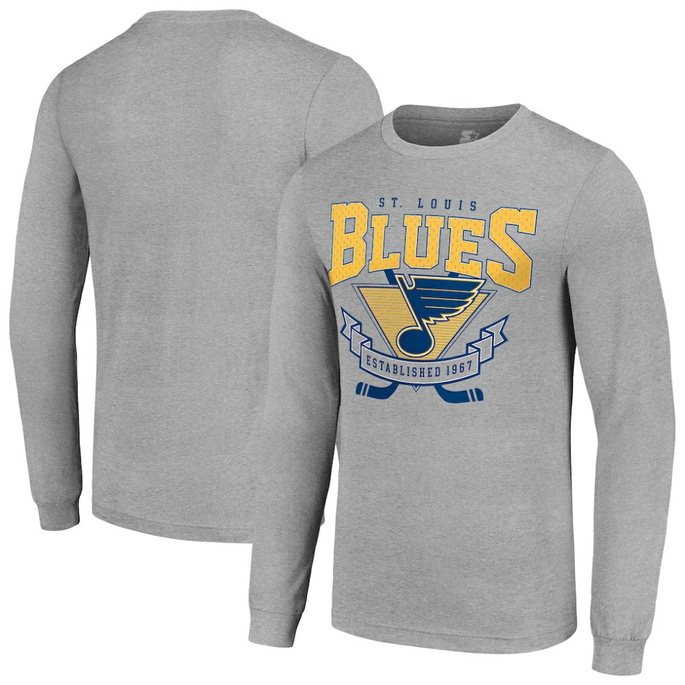 NHL Heather Gray St. Louis Blues Starter '80s Inspired Team Logo Long Sleeve T-Shirt