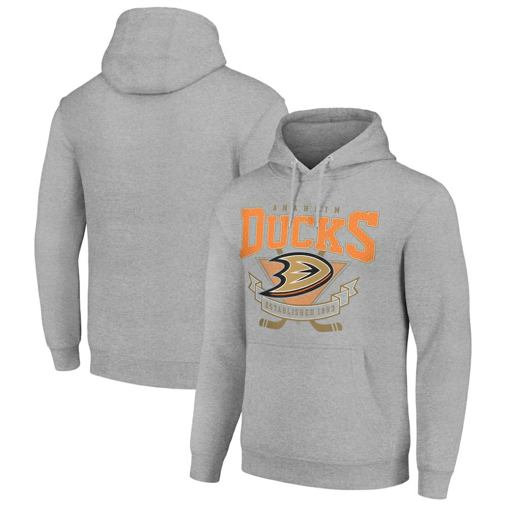 NHL Heather Gray Anaheim Ducks Starter Team Logo Graphic Fleece Tri-Blend Pullover Hoodie