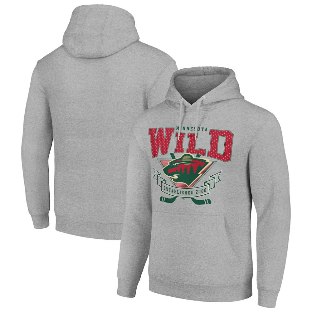 NHL Heather Gray Minnesota Wild Starter Team Logo Graphic Fleece Tri-Blend Pullover Hoodie
