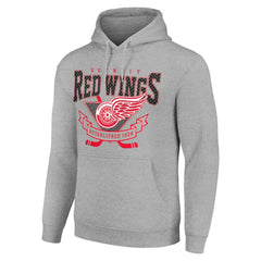 NHL Heather Gray Detroit Red Wings Starter Team Logo Graphic Fleece Tri-Blend Pullover Hoodie