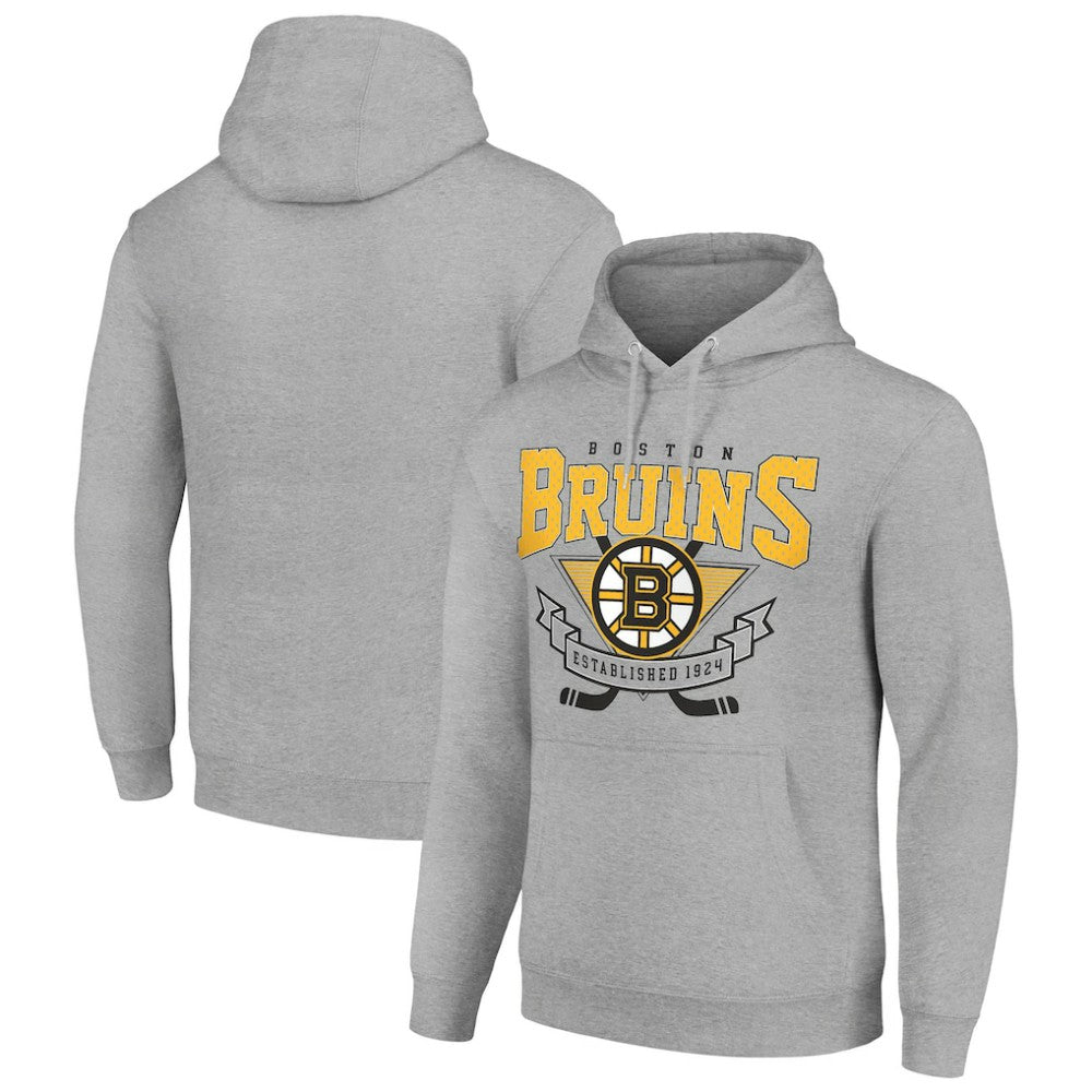 NHL Heather Gray Boston Bruins Starter Team Logo Graphic Fleece Tri-Blend Pullover Hoodie