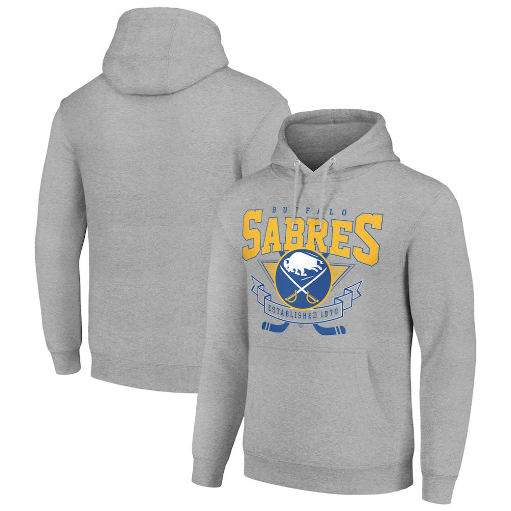 NHL Heather Gray Buffalo Sabres Starter Team Logo Graphic Fleece Tri-Blend Pullover Hoodie