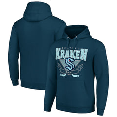 NHL Deep Sea Blue Seattle Kraken Starter Team Logo Graphic Fleece Tri-Blend Pullover Hoodie