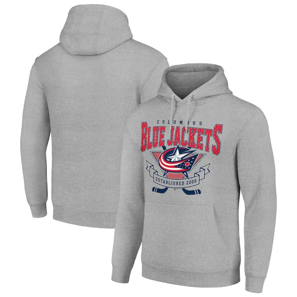 NHL Heather Gray Columbus Blue Jackets Starter Team Logo Graphic Fleece Tri-Blend Pullover Hoodie
