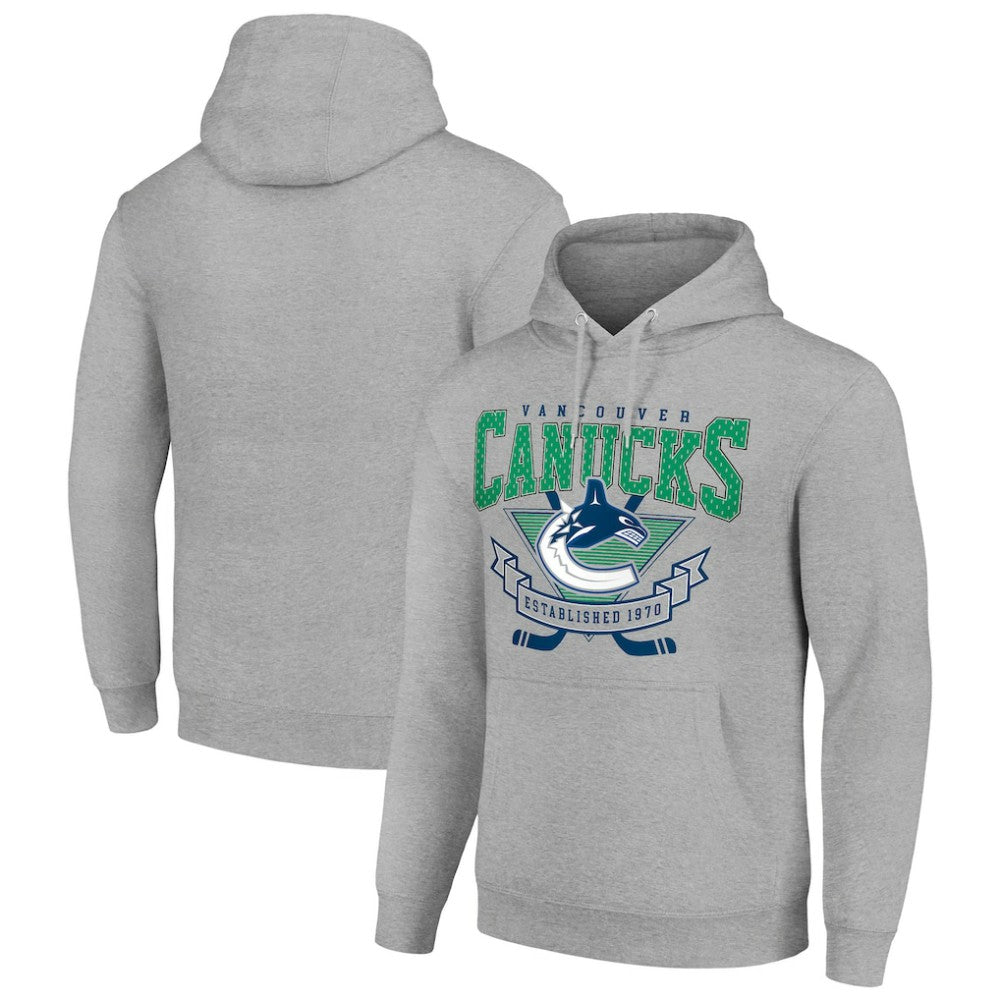 NHL Heather Gray Vancouver Canucks Starter Team Logo Graphic Fleece Tri-Blend Pullover Hoodie