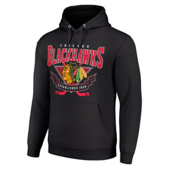 NHL Black Chicago Blackhawks Starter Team Logo Graphic Fleece Tri-Blend Pullover Hoodie