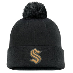 NHL Black Seattle Kraken Fanatics Military Appreciation Cuffed Knit Hat with Pom
