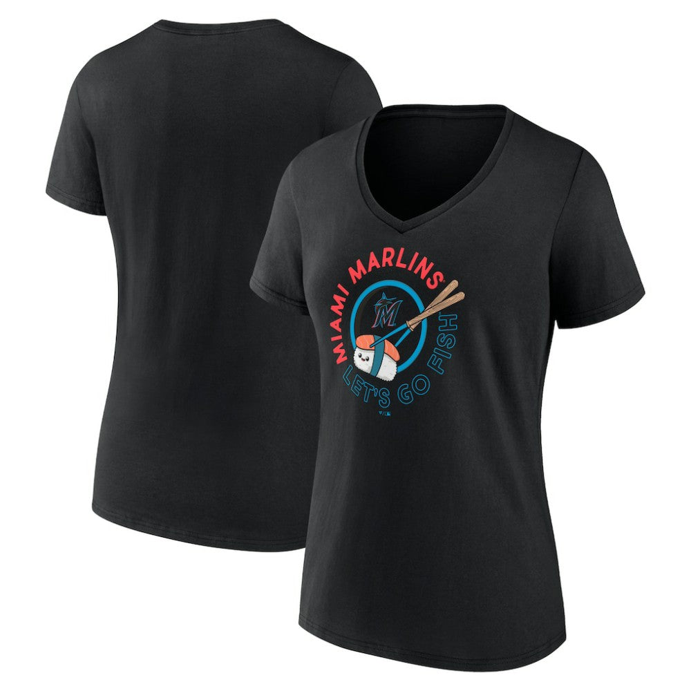 MLB Miami Marlins Women's Let's Go Fish V-Neck T-Shirt