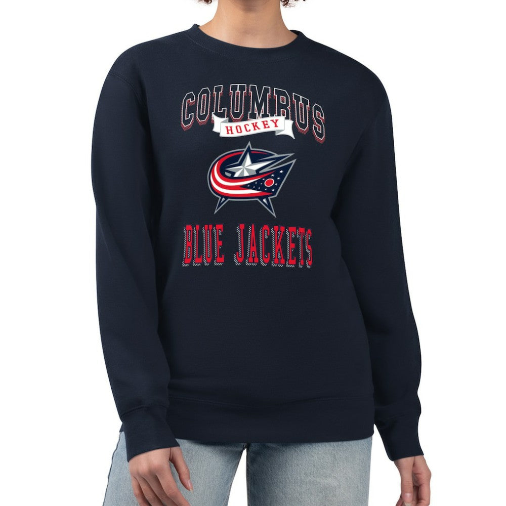 NHL Navy Columbus Blue Jackets G-III 4Her by Carl Banks Women's Team Logo Tri-Blend Fleece Pullover Sweatshirt