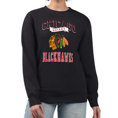 NHL Black Chicago Blackhawks G-III 4Her by Carl Banks Women's Team Logo Tri-Blend Fleece Pullover Sweatshirt