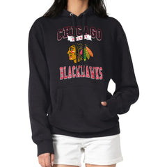 NHL Black Chicago Blackhawks G-III 4Her by Carl Banks Women's Team Logo Tri-Blend Fleece Pullover Hoodie