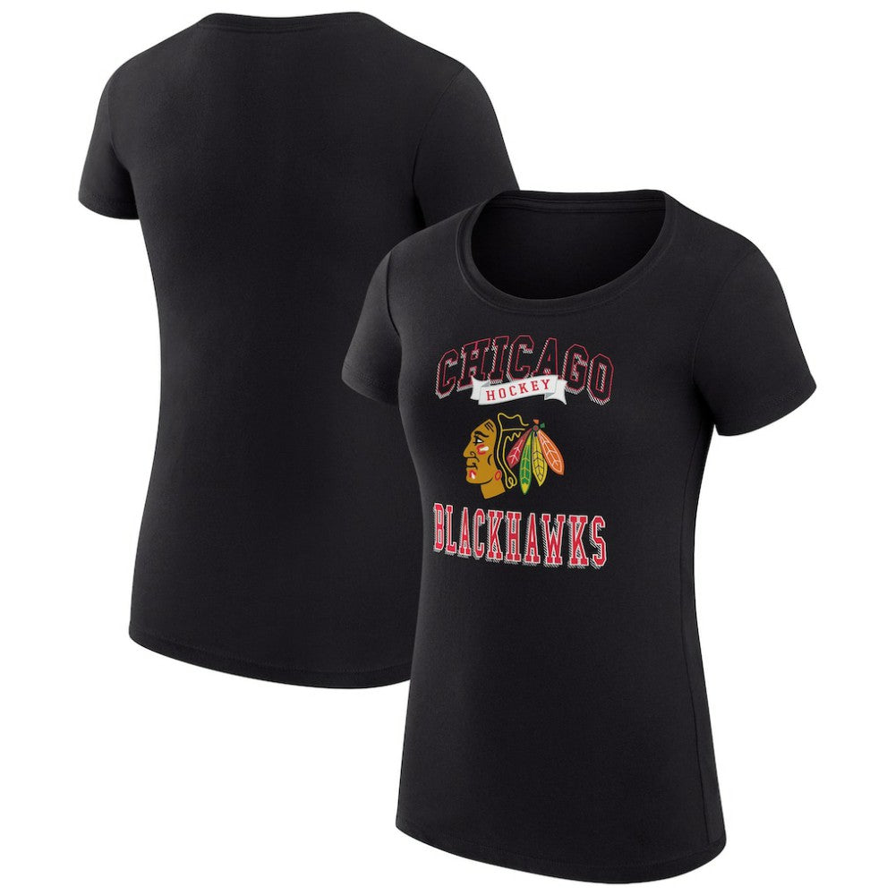 NHL Black Chicago Blackhawks G-III 4Her by Carl Banks Women's Super-Slim Fit Lightweight Team Logo Graphic T-Shirt
