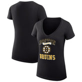 NHL Black Boston Bruins G-III 4Her by Carl Banks Women's Super-Slim Fit Lightweight Team Logo Graphic V-Neck T-Shirt