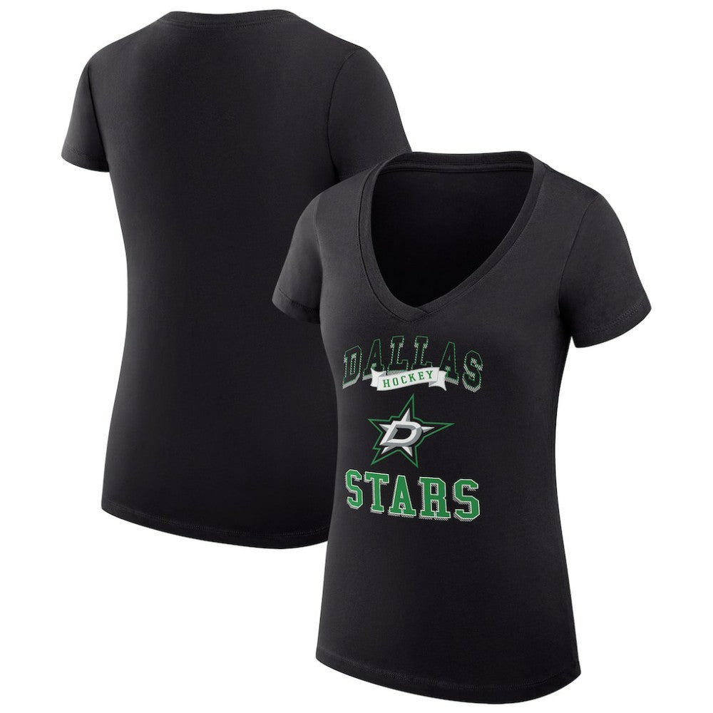 NHL Black Dallas Stars G-III 4Her by Carl Banks Women's Super-Slim Fit Lightweight Team Logo Graphic V-Neck T-Shirt