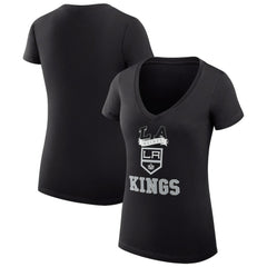 NHL Black Los Angeles Kings G-III 4Her by Carl Banks Women's Super-Slim Fit Lightweight Team Logo Graphic V-Neck T-Shirt