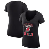 NHL Black New Jersey Devils G-III 4Her by Carl Banks Women's Super-Slim Fit Lightweight Team Logo Graphic V-Neck T-Shirt