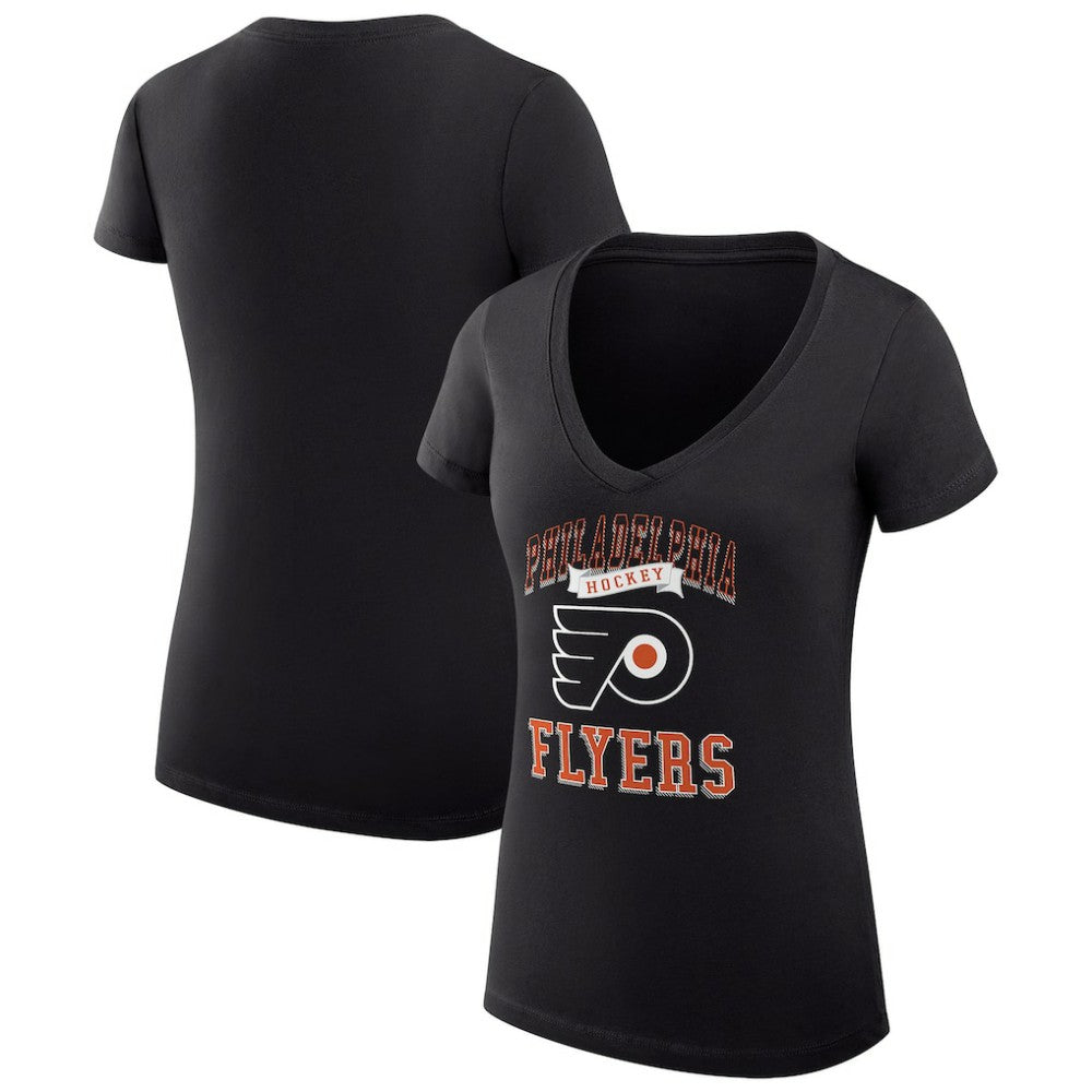 NHL Black Philadelphia Flyers G-III 4Her by Carl Banks Women's Super-Slim Fit Lightweight Team Logo Graphic V-Neck T-Shirt
