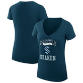 NHL Navy Seattle Kraken G-III 4Her by Carl Banks Women's Super-Slim Fit Lightweight Team Logo Graphic V-Neck T-Shirt