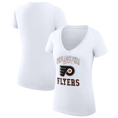 NHL White Philadelphia Flyers G-III 4Her by Carl Banks Women's Super-Slim Fit Lightweight Team Logo Graphic V-Neck T-Shirt