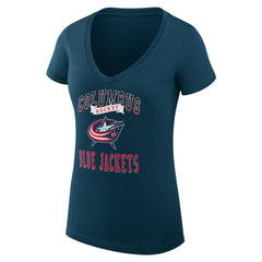 NHL Navy Columbus Blue Jackets G-III 4Her by Carl Banks Women's Super-Slim Fit Lightweight Team Logo Graphic V-Neck T-Shirt