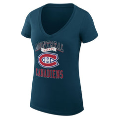 NHL Navy Montreal Canadiens G-III 4Her by Carl Banks Women's Super-Slim Fit Lightweight Team Logo Graphic V-Neck T-Shirt