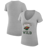NHL Heather Gray Minnesota Wild G-III 4Her by Carl Banks Women's Super-Slim Fit Lightweight Team Logo Graphic V-Neck T-Shirt