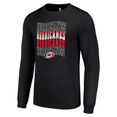 NHL Black Carolina Hurricanes Starter Four Team Name Logo Long Sleeve Graphic T-Shirt