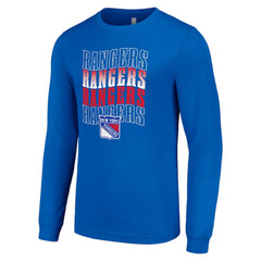 NHL Blue New York Rangers Starter Four Team Name Logo Long Sleeve Graphic T-Shirt