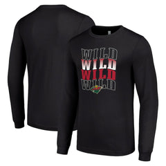 NHL Black Minnesota Wild Starter Four Team Name Logo Long Sleeve Graphic T-Shirt