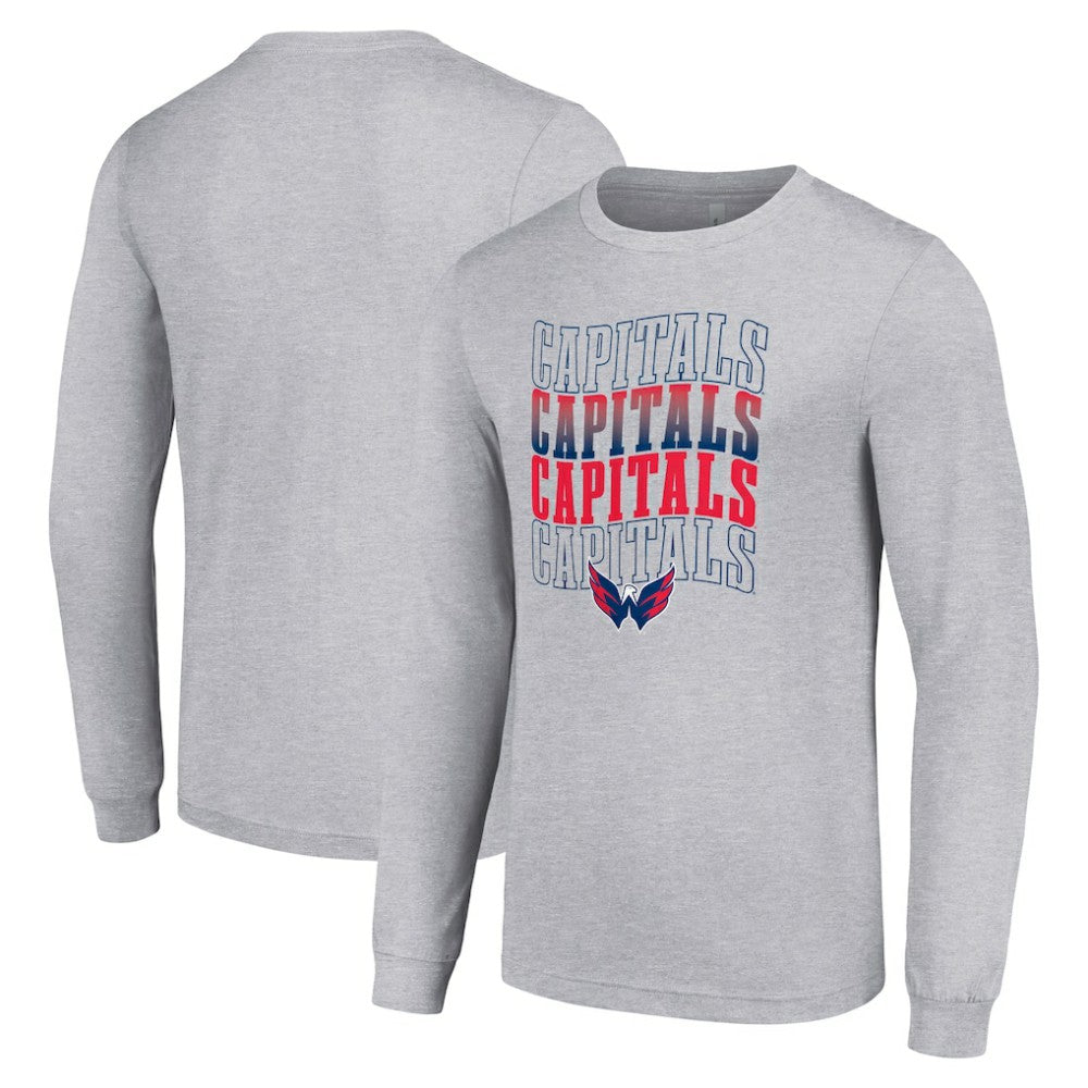 NHL Heather Gray Washington Capitals Starter Four Team Name Logo Long Sleeve Graphic T-Shirt