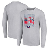 NHL Heather Gray Washington Capitals Starter Four Team Name Logo Long Sleeve Graphic T-Shirt