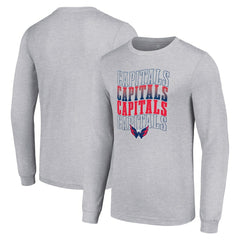 NHL Heather Gray Washington Capitals Starter Four Team Name Logo Long Sleeve Graphic T-Shirt