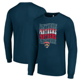 NHL Navy Florida Panthers Starter Four Team Name Logo Long Sleeve Graphic T-Shirt