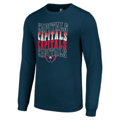 NHL Navy Washington Capitals Starter Four Team Name Logo Long Sleeve Graphic T-Shirt