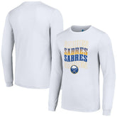 NHL White Buffalo Sabres Starter Four Team Name Logo Long Sleeve Graphic T-Shirt