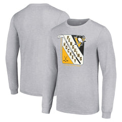 NHL Heather Gray Pittsburgh Penguins Starter Shield Long Sleeve Graphic T-Shirt