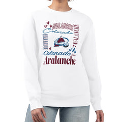 NHL White Colorado Avalanche G-III 4Her by Carl Banks Women's Collage Graphic Fleece Long Sleeve Pullover Sweatshirt