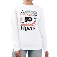NHL White Philadelphia Flyers G-III 4Her by Carl Banks Women's Collage Graphic Fleece Long Sleeve Pullover Sweatshirt