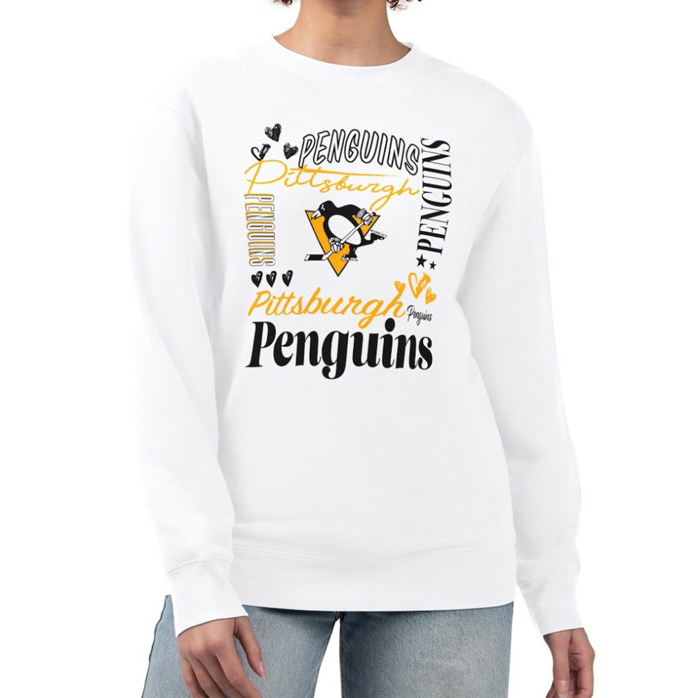 NHL White Pittsburgh Penguins G-III 4Her by Carl Banks Women's Collage Graphic Fleece Long Sleeve Pullover Sweatshirt