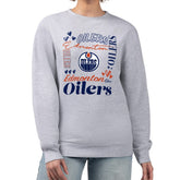 NHL Heather Gray Edmonton Oilers G-III 4Her by Carl Banks Women's Collage Graphic Fleece Long Sleeve Pullover Sweatshirt