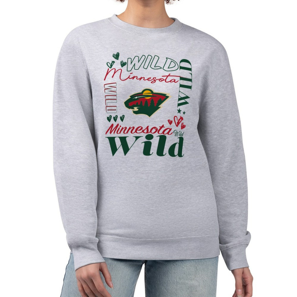 NHL Heather Gray Minnesota Wild G-III 4Her by Carl Banks Women's Collage Graphic Fleece Long Sleeve Pullover Sweatshirt