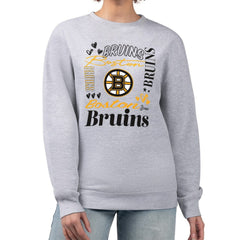 NHL Heather Gray Boston Bruins G-III 4Her by Carl Banks Women's Collage Graphic Fleece Long Sleeve Pullover Sweatshirt