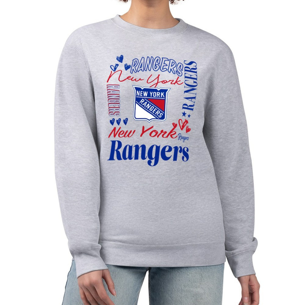 NHL Heather Gray New York Rangers G-III 4Her by Carl Banks Women's Collage Graphic Fleece Long Sleeve Pullover Sweatshirt